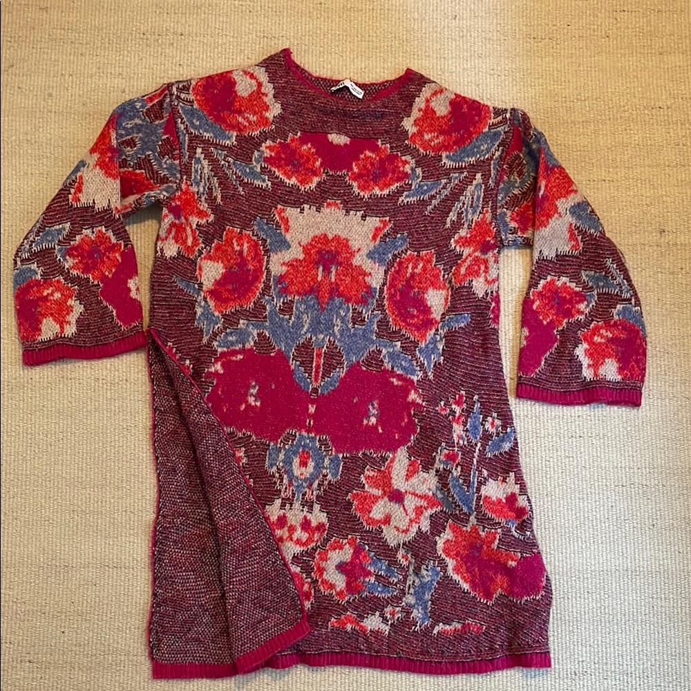 Zara Pink and Blue Crew Neck Sweater